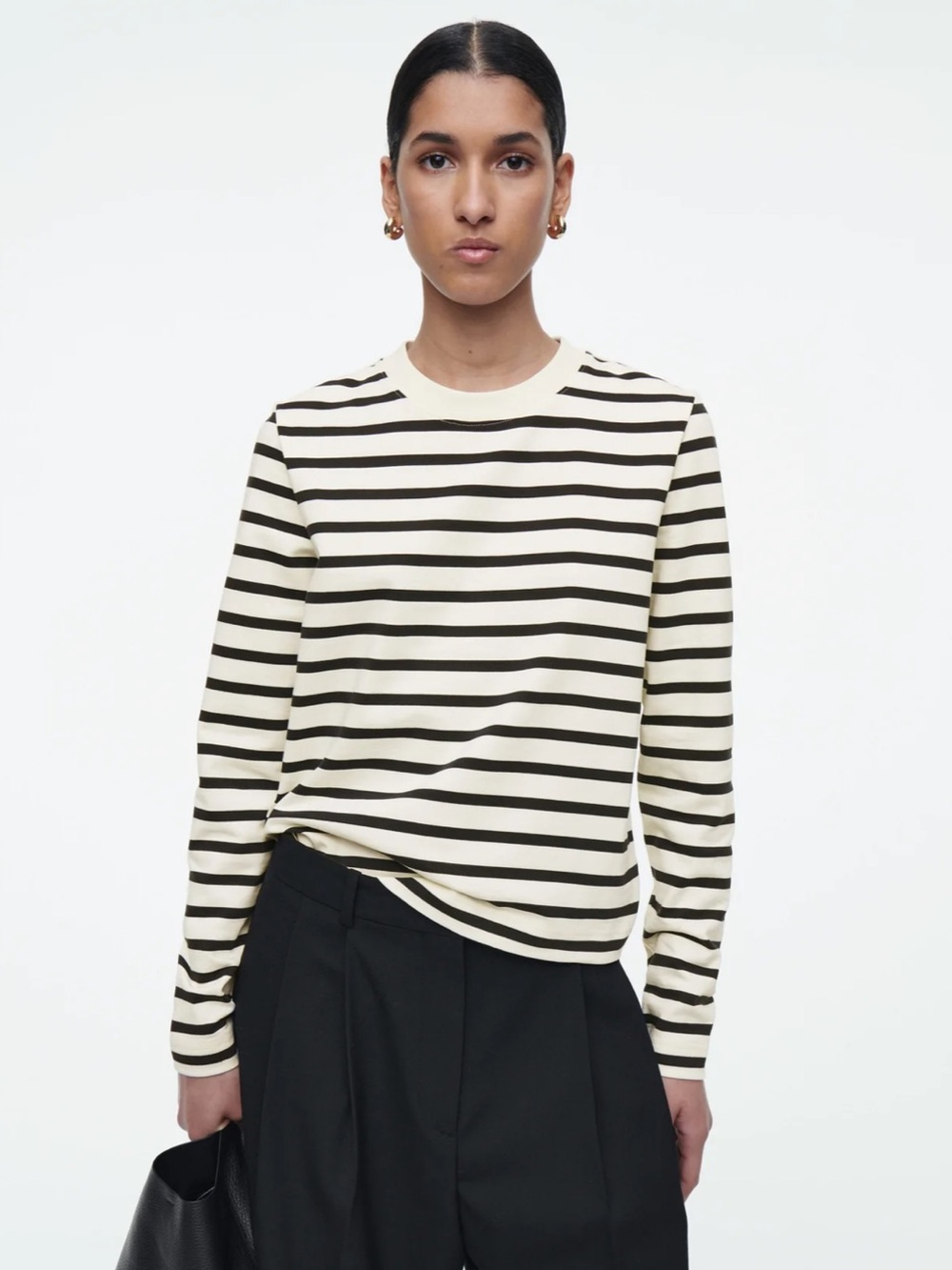 COS Black / Navy and Cream Striped Crewneck Sweater